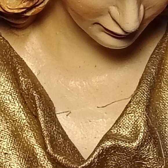 Antique Angel Figurine With Wings Holding Green Scroll & Red Ribbon Accents - Picture 12 of 16